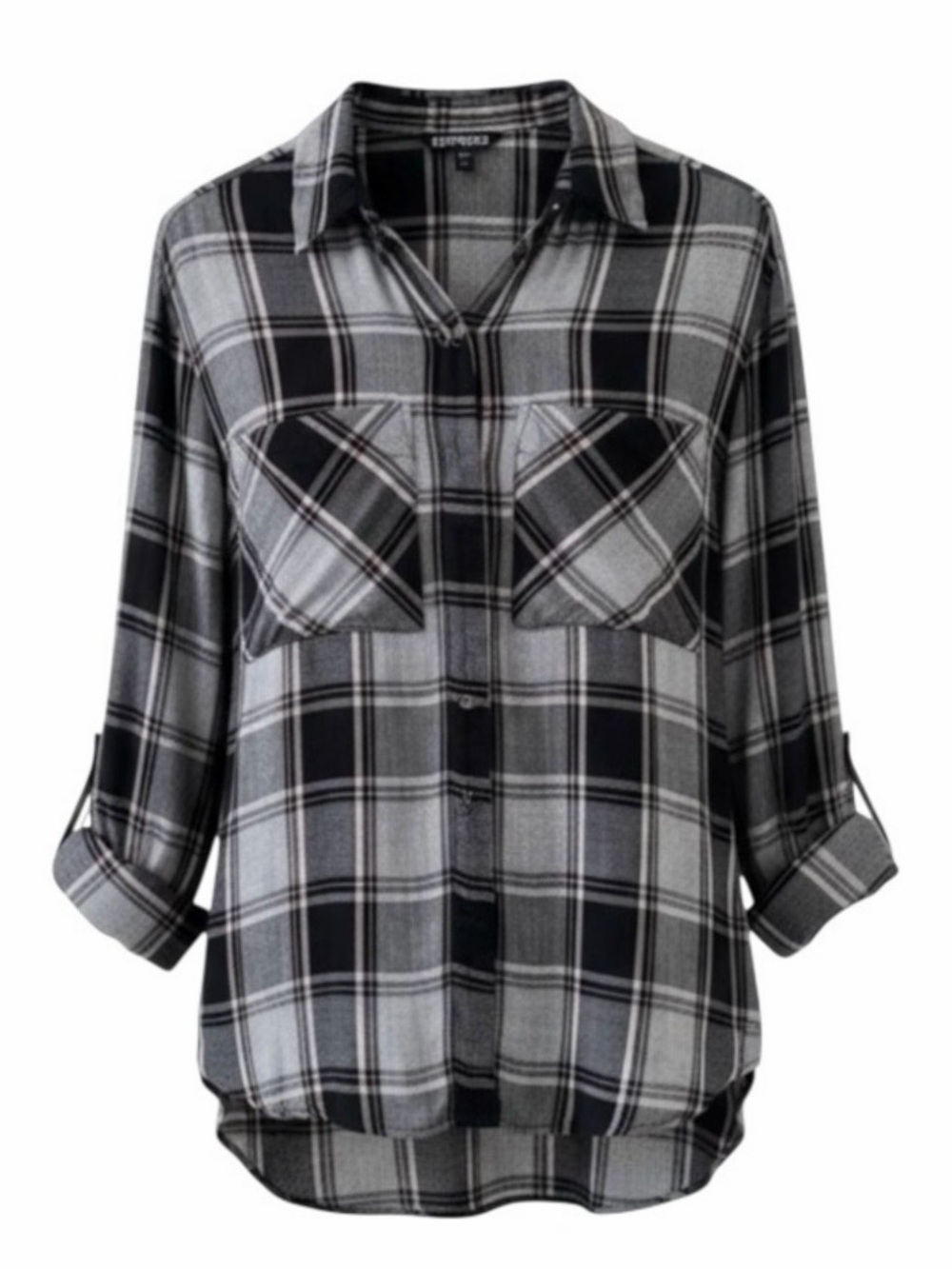 NEW Express Black, Pink & White Plaid Button Down Long Sleeve Shirt Size Small